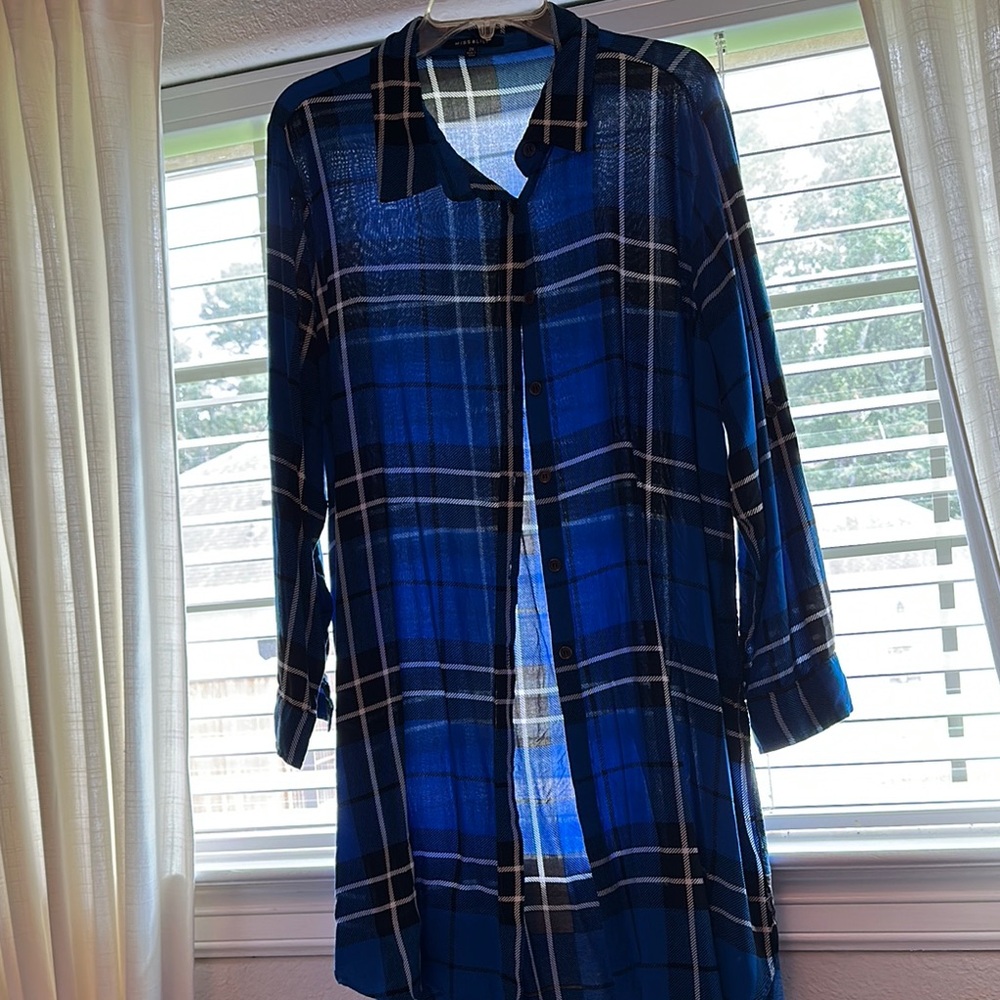 Miss Lili Blue Plaid Blouse